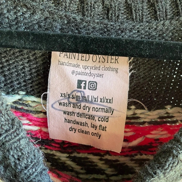 Painted Oyster Upcycled One Of A Kind Sweater Fits Small-Large Colorful Unique - Picture 3 of 4